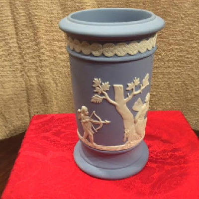 Wedgwood Light Blue Jasperware Winged Fairy & Cherubs Decorated Vase - Vintage