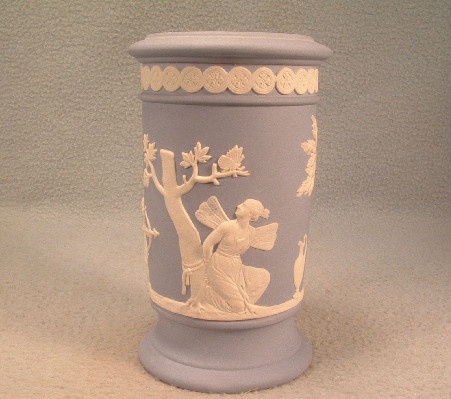 Wedgwood Light Blue Jasperware Winged Fairy & Cherubs Decorated Vase - Vintage
