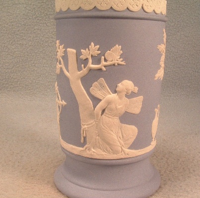 Wedgwood Light Blue Jasperware Winged Fairy & Cherubs Decorated Vase - Vintage