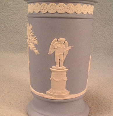 Wedgwood Light Blue Jasperware Winged Fairy & Cherubs Decorated Vase - Vintage