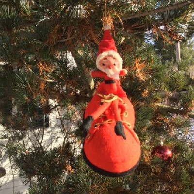 Santa Claus / Elf In Red Felt Shoe Ornament - Vintage Christmas - 1940's - Japan