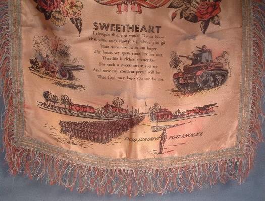 Silk Souvenir Army Pillow Sham - Fort Knox, KY - Vintage Sweetheart 1940s - Great piece of US Militaria