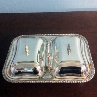 Silver - Double Sided Serving Dish - Footed w/ Passing Handle - Downton Abbey Elegance - Image 2