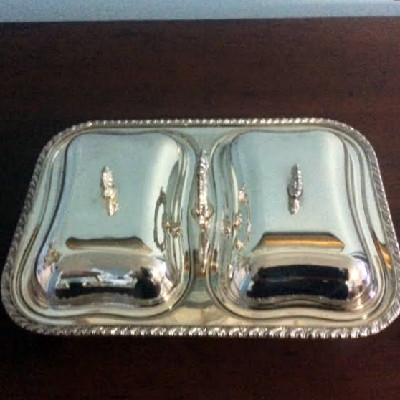 Silver - Double Sided Serving Dish - Footed w/ Passing Handle - Downton Abbey Elegance