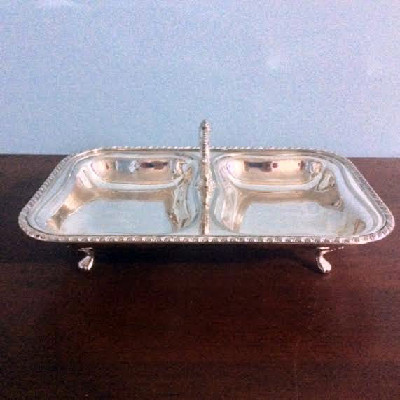 Silver - Double Sided Serving Dish - Footed w/ Passing Handle - Downton Abbey Elegance