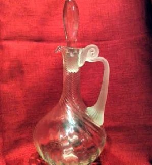 Elegant - Crystal Glass Decanter - Spiral Pattern w/ Applied Satin Glass Handle