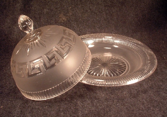 EAPG Roman Key Pattern Lidded Butter Dish - Clear & Frosted Glass - ca. 1860 - Union Glass Co. - Image 5
