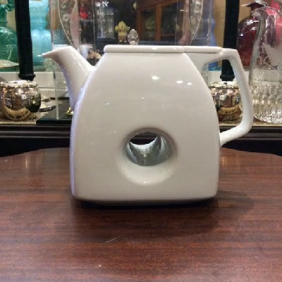 White Porcelain Donut Tea Pot - Art Deco - Funky & Fun !