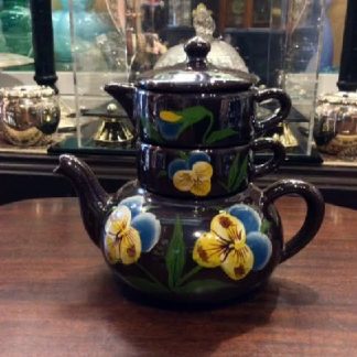 Stacking Pansy Tea Set - Teapot - Sugar - Creamer - Japan