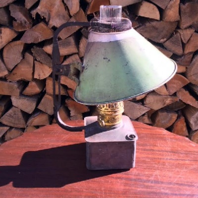 RARE - Plume & Atwood Kerosene Lamp - Square Tin Font - Center Draft Burner - Adjustable Shade - Vintage 1880's