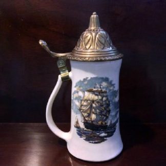 Tall Ship Scene Lidded Beer Stein - Vintage McCoy Art Pottery - "I must go down to the seas again"