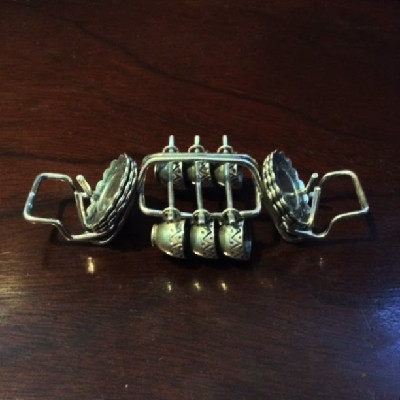 Miniature Set of Six Cups & Saucers w/ Rack - Unmarked Sterling - 3" x 1" Petite - Doll House Collectible