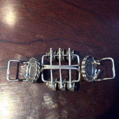 Miniature Set of Six Cups & Saucers w/ Rack - Unmarked Sterling - 3" x 1" Petite - Doll House Collectible