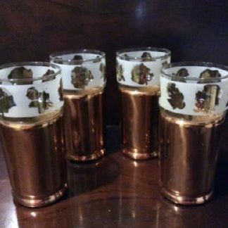 Modern Everlast Copper Tumblers - Rose Decoration Glass Inserts - Set of 4 - Vintage 1950s