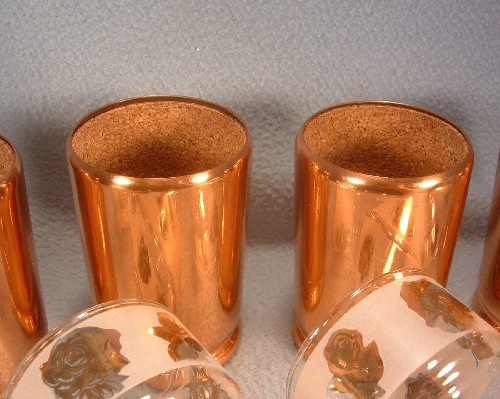 Modern Everlast Copper Tumblers - Rose Decoration Glass Inserts - Set of 4 - Vintage 1950s - Image 6