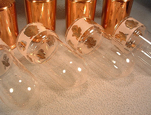 Modern Everlast Copper Tumblers - Rose Decoration Glass Inserts - Set of 4 - Vintage 1950s - Image 9