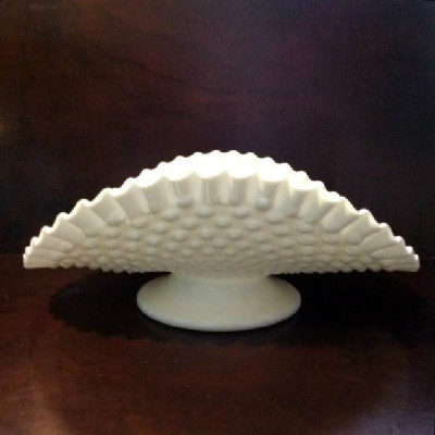 White Milk Glass Banana Boat - Vintage Fenton Hobnail