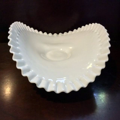 White Milk Glass Banana Boat - Vintage Fenton Hobnail