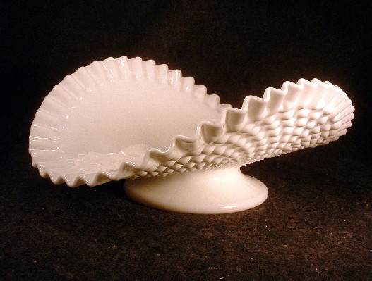 White Milk Glass Banana Boat - Vintage Fenton Hobnail
