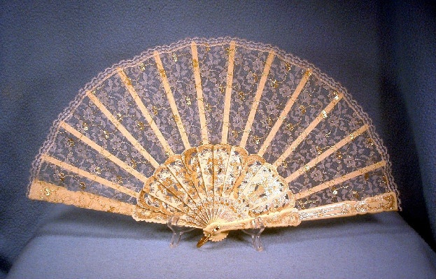 Hand Fan - Delightfully Delicate - Plastic / Lucite with Lace & Gold & Silver Decoration - Made In Spain - Image 4