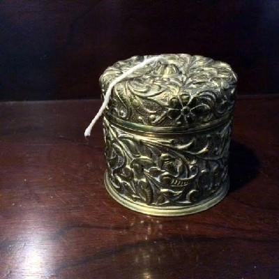 Embossed - Floral - Brass String Holder w/ Crescent & Arrow Mark - Antique Victorian