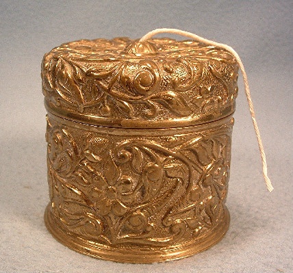 Embossed - Floral - Brass String Holder w/ Crescent & Arrow Mark - Antique Victorian