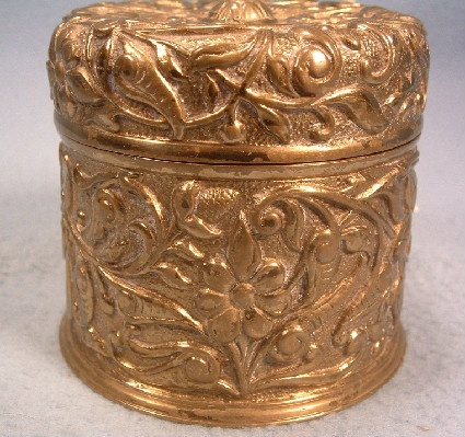 Embossed - Floral - Brass String Holder w/ Crescent & Arrow Mark - Antique Victorian