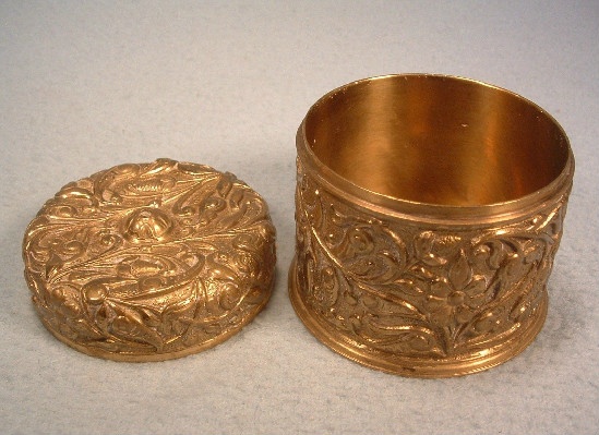 Embossed - Floral - Brass String Holder w/ Crescent & Arrow Mark - Antique Victorian
