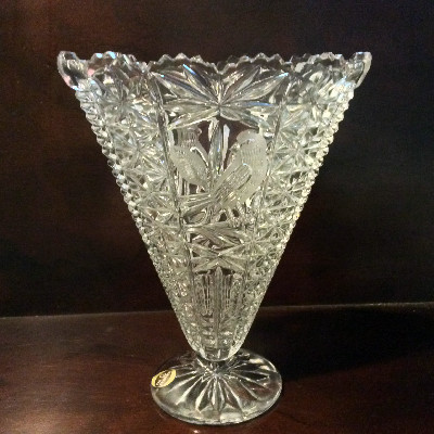 Hofbauer Byrdes Bleikristall Crystal Fan Vase - Bavarian 24% Leaded Crystal 1983
