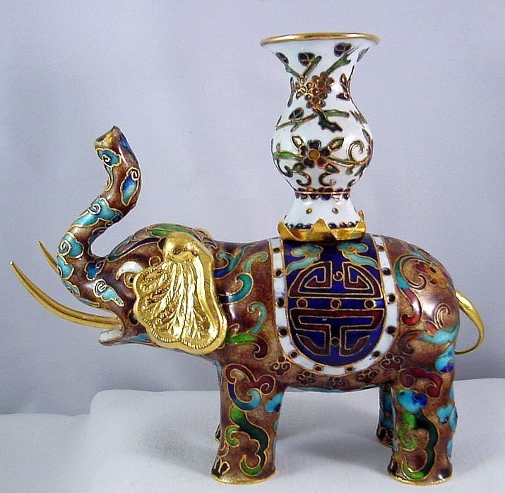 Cloisonne Elephant Candle Holder - Unique! and Vintage - Image 2