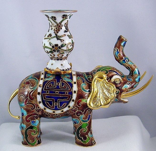 Cloisonne Elephant Candle Holder - Unique! and Vintage