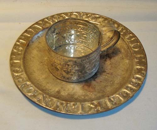 Tin Alphabet Plate & Alphabet Cup Set - c. 1890 - Child's Size