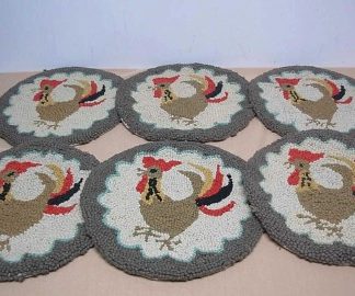 Vintage Hand-Hooked Rooster Chair Pads